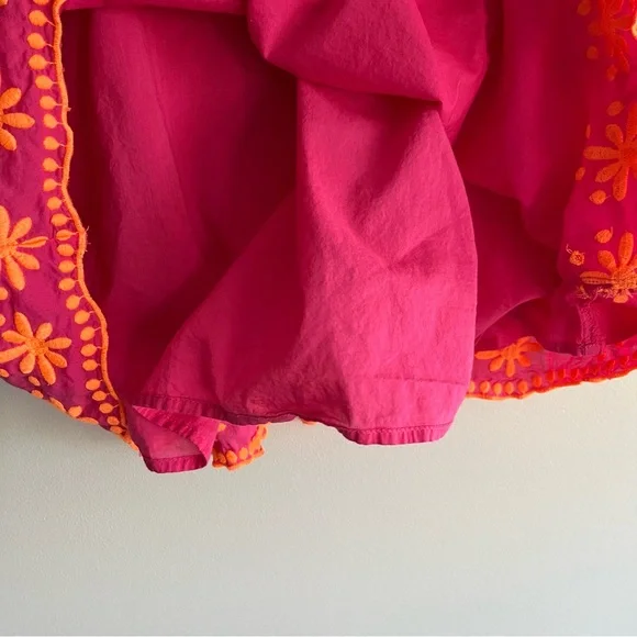 J. Crew Hot Pink Sleeveless Ruffle-Neck Tank with Orange Floral Trim 3X - Picture 10 of 14